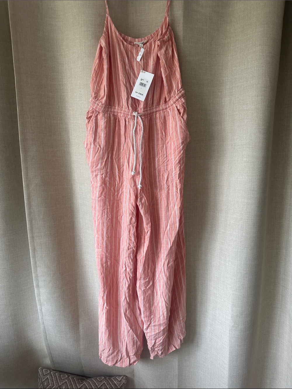 Splendid Light Pink Striped Sleeveless Jumpsuit Sz L NWT
